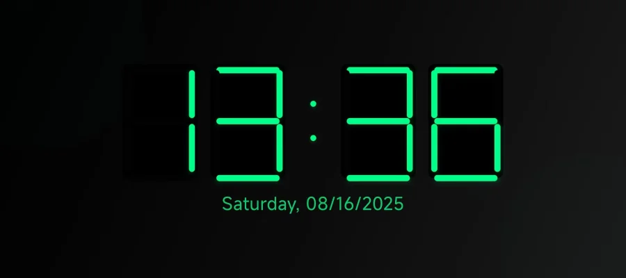 Digital clock display with neon LED effects and optional date